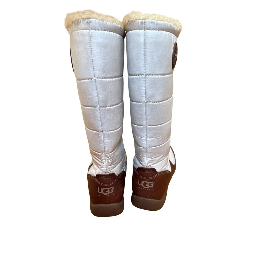 UGG Snow Boots Women‎ White Brown Waterproof Quilted Shearling Tall SIZE 7
